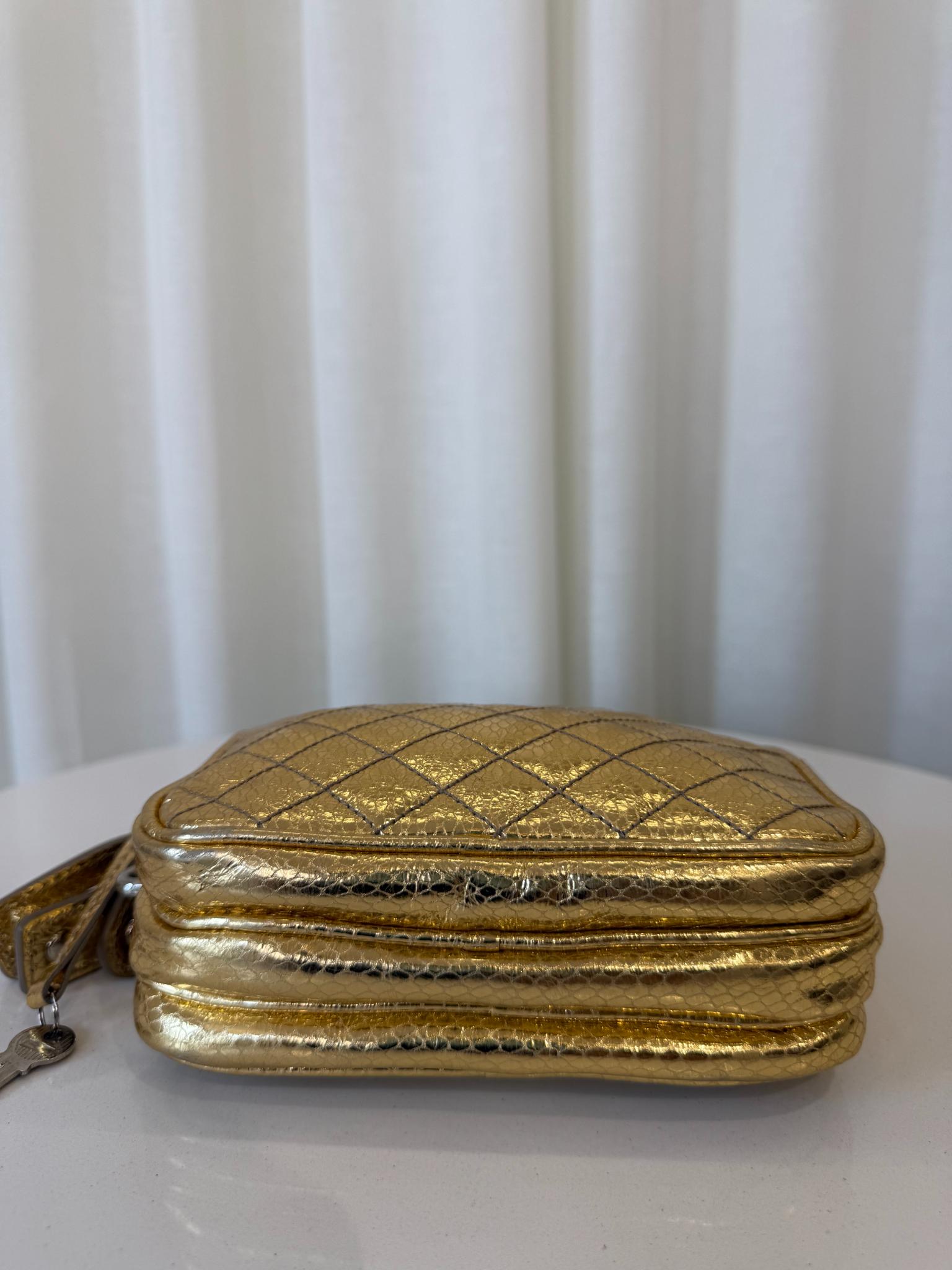 Dolce Gabbana Lily Glam Metallic Gold Camera Bag