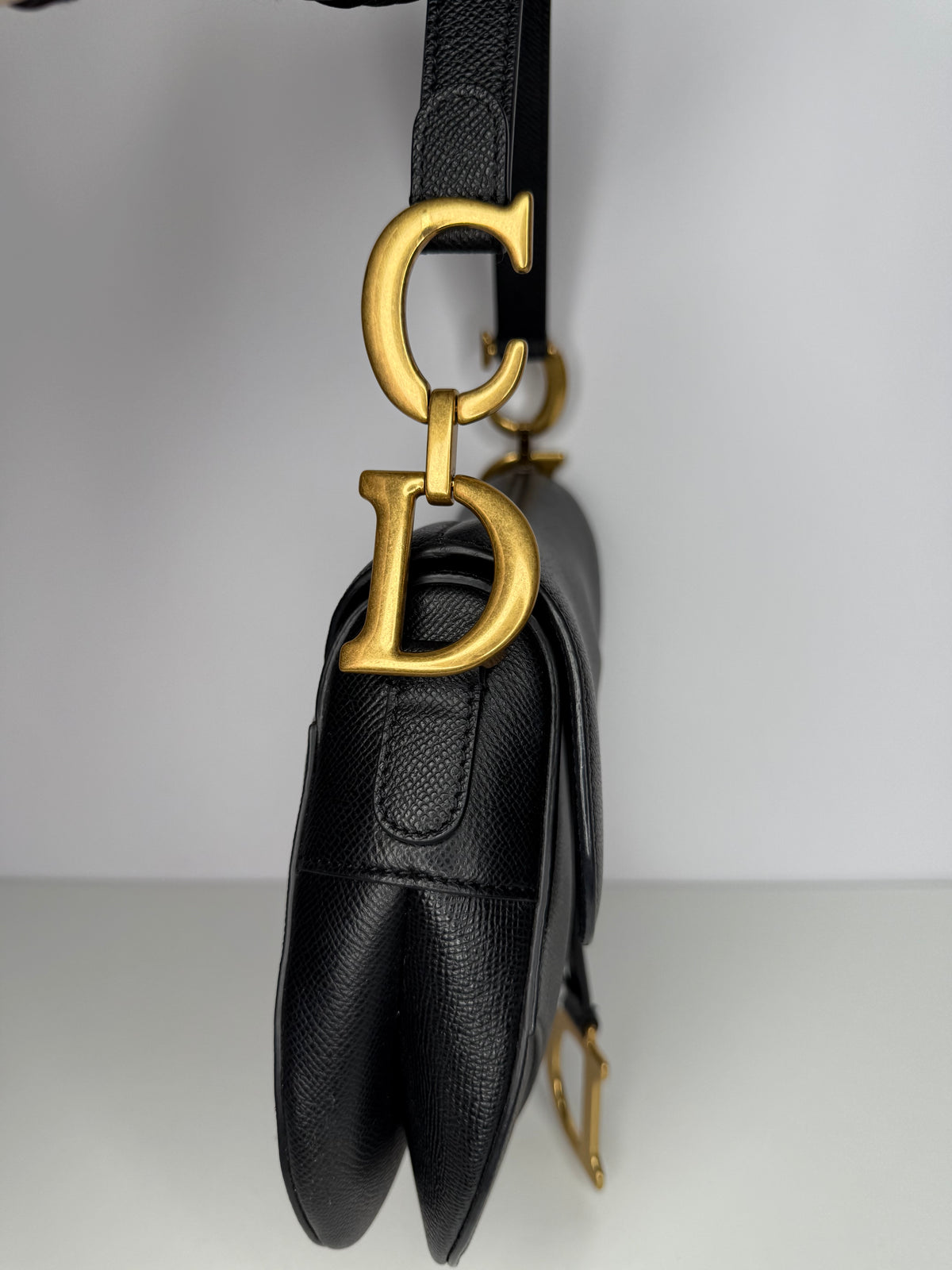 Christian Dior Grained Calfskin Saddle Bag Black
