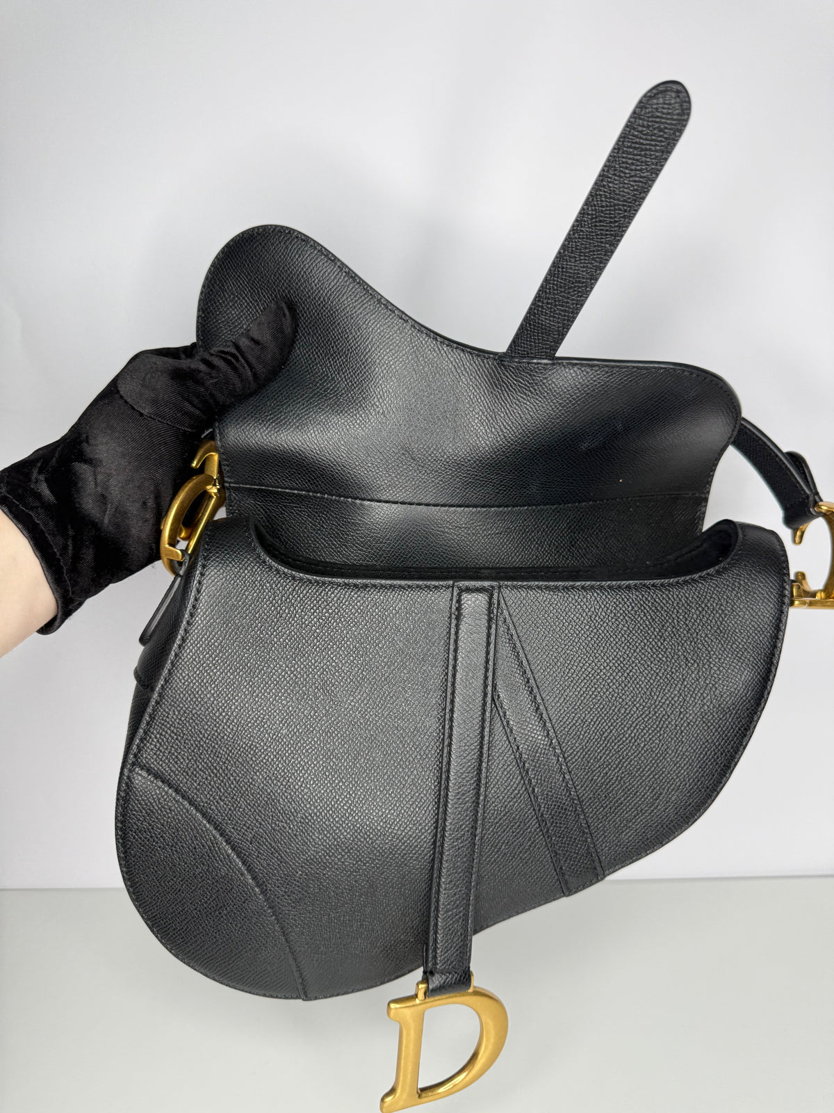 Christian Dior Grained Calfskin Saddle Bag Black