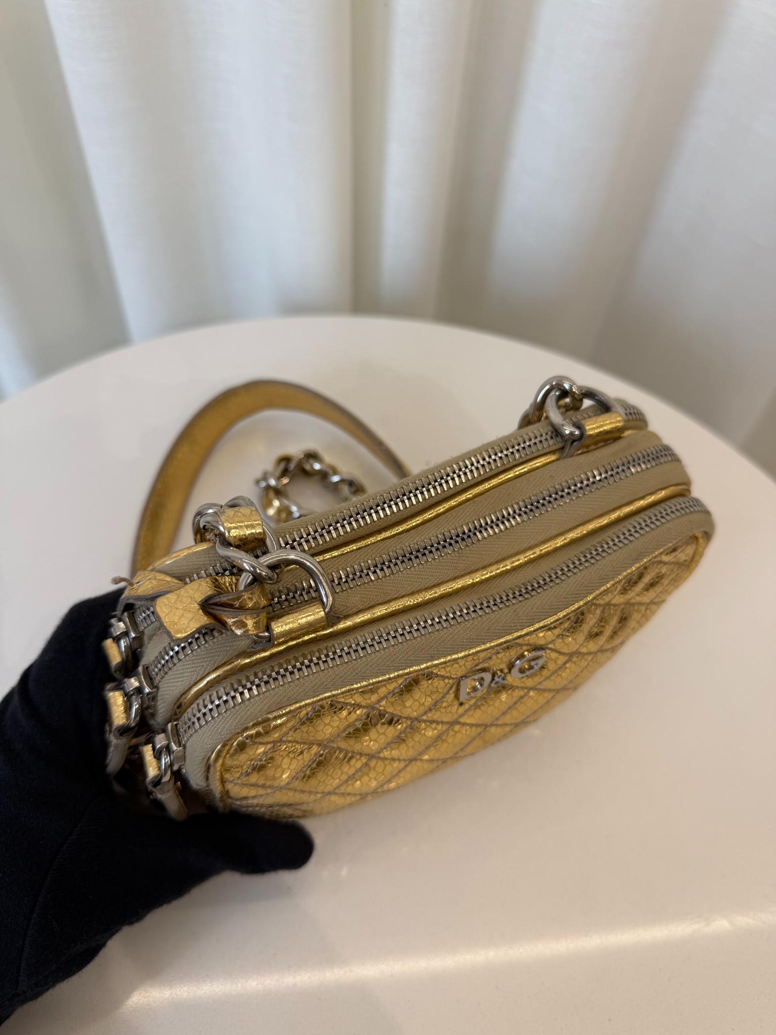 Dolce Gabbana Lily Glam Metallic Gold Camera Bag