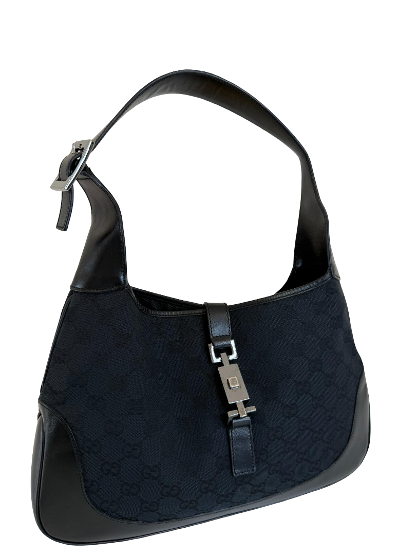 Gucci Jackie Black GG Canvas and Leather Small Shoulder Bag