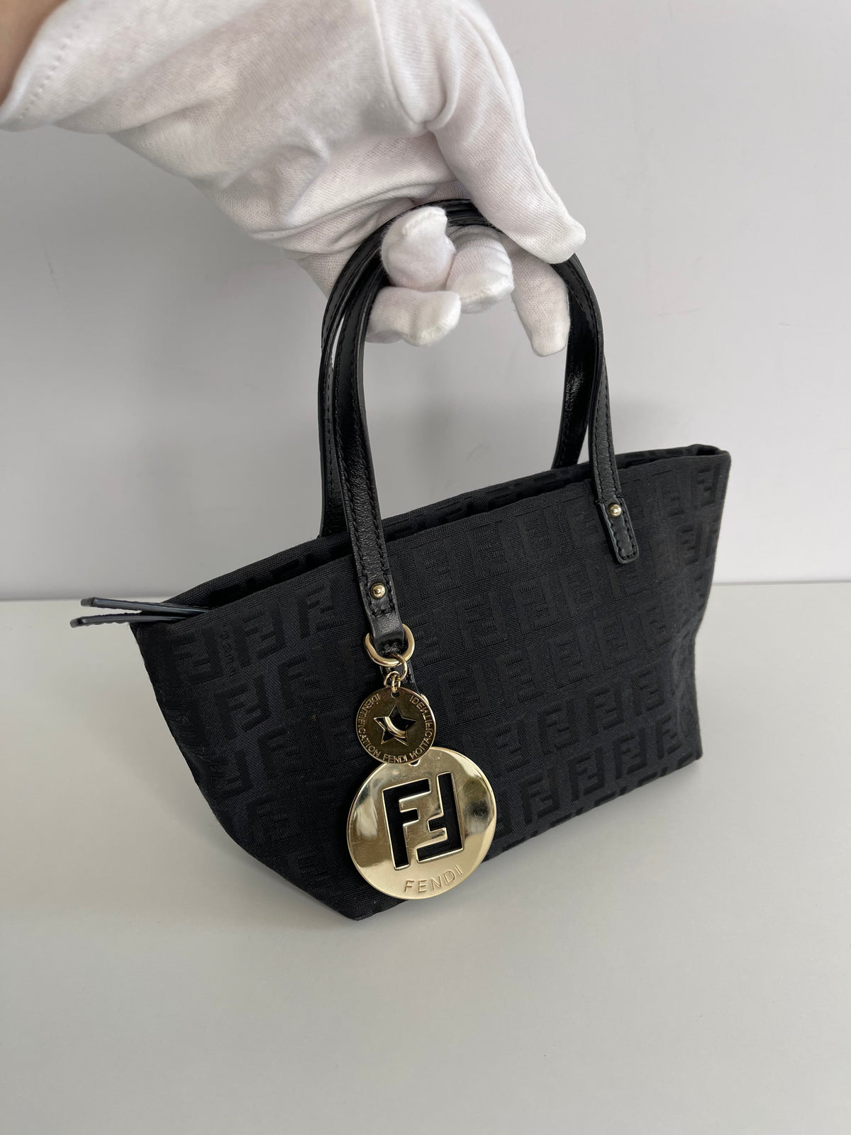 Fendi Superstar Black Zucchino Canvas Mini Tote Bag