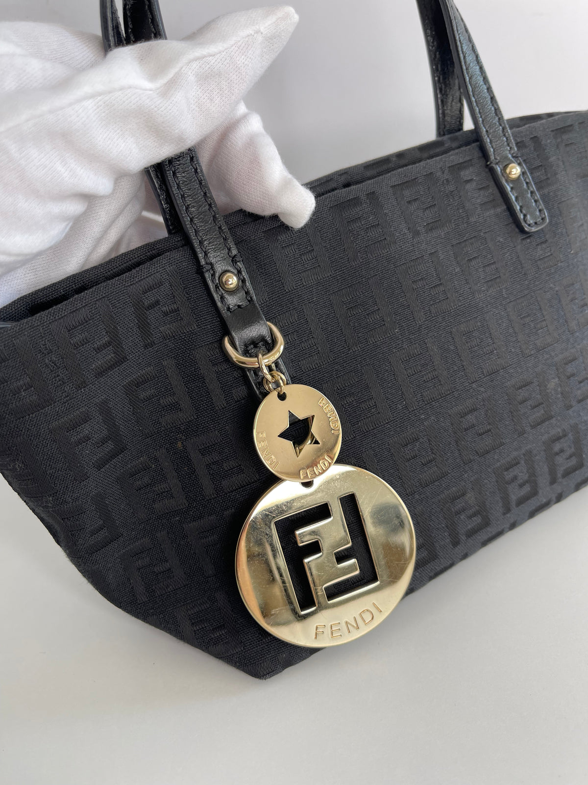 Fendi Superstar Black Zucchino Canvas Mini Tote Bag