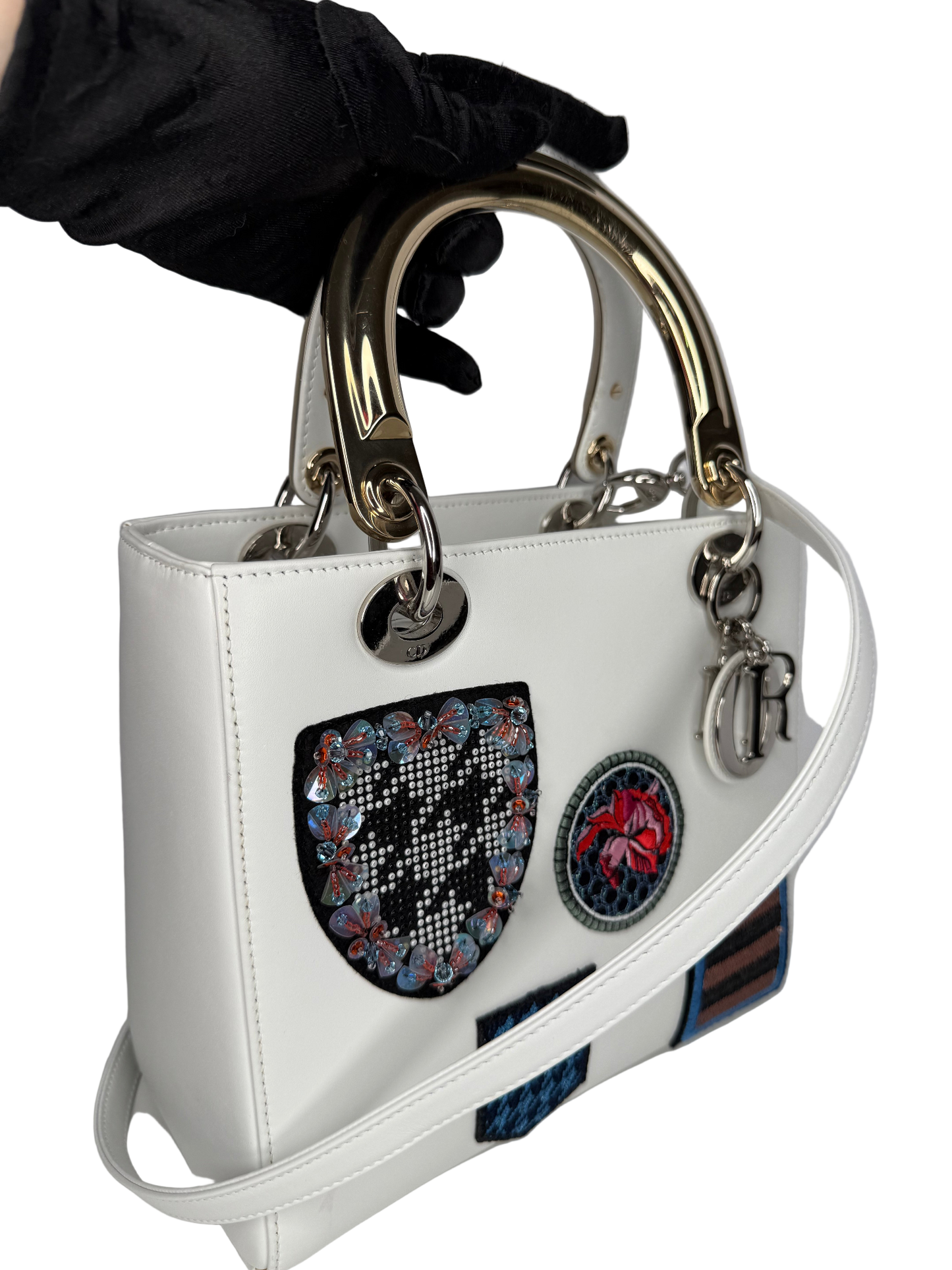 Christian Dior Limited Edition Medium Lady Dior White Patch Embellished
