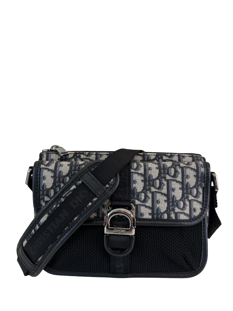 Christian Dior Men Mini Oblique Canvas and Mesh Dior 8 Messenger Bag Blue