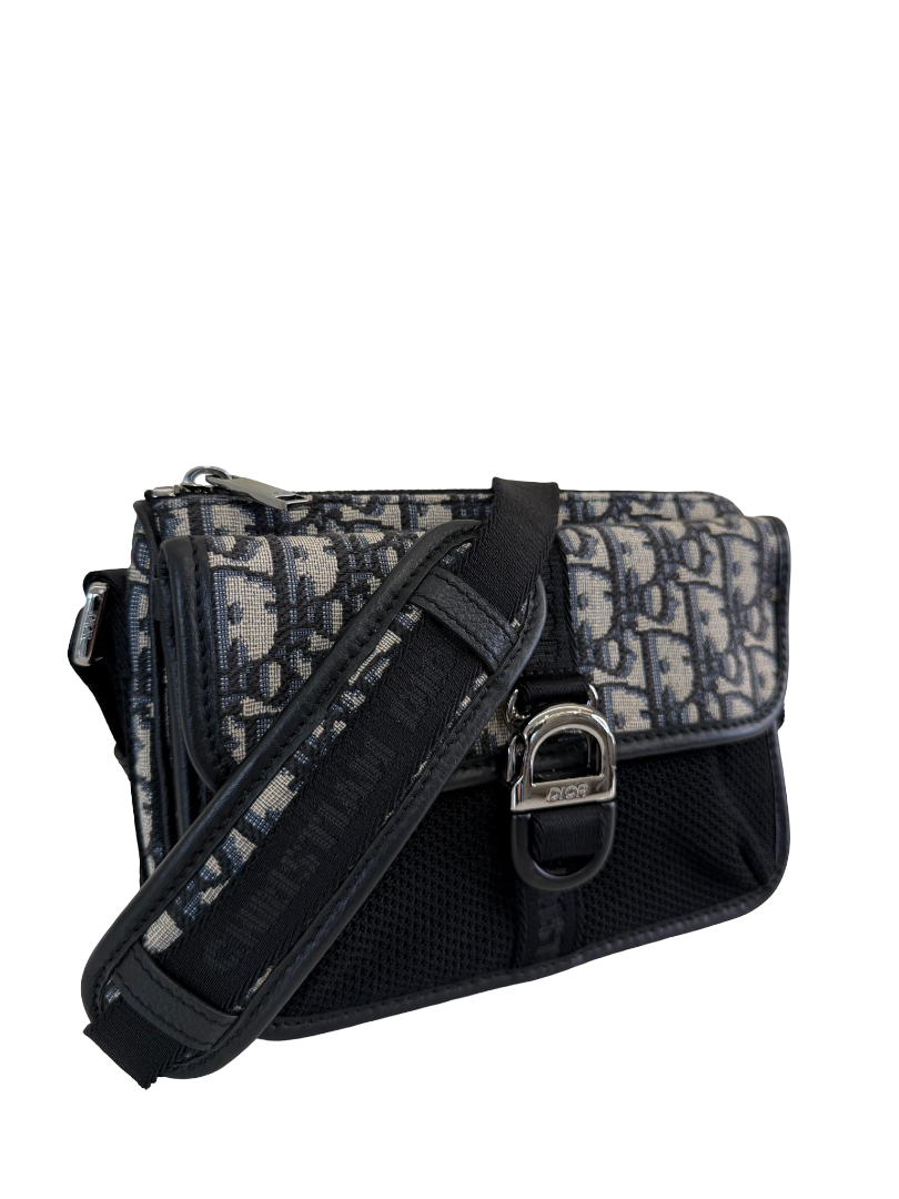 Christian Dior Men Mini Oblique Canvas and Mesh Dior 8 Messenger Bag Blue