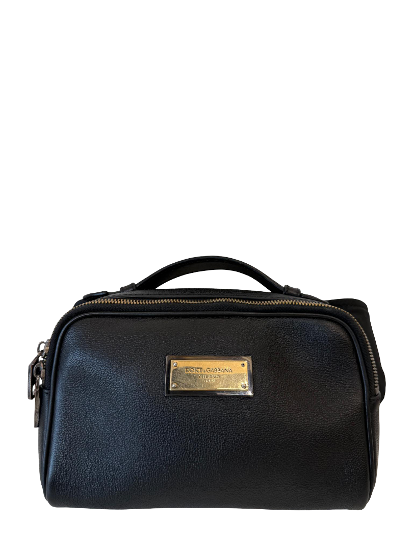 Dolce Gabbana Men Black Grainy Calfskin Belt Bag