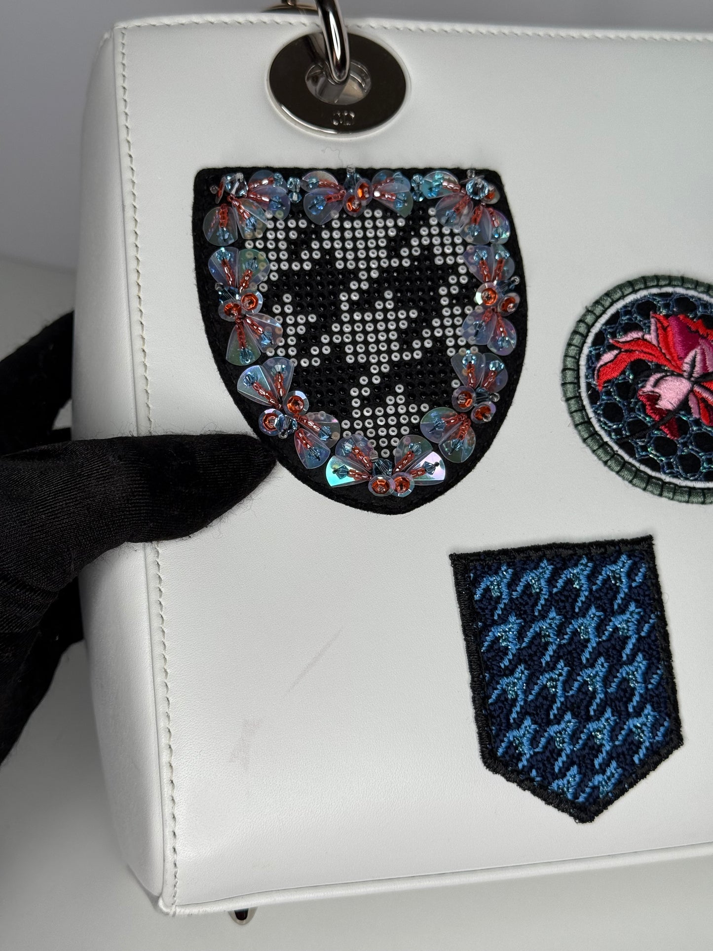 Christian Dior Limited Edition Medium Lady Dior White Patch Embellished