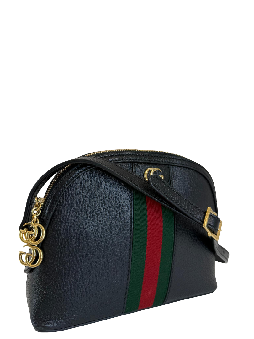 Gucci Calfskin GG Web Small Ophidia Dome Crossbody Bag Black