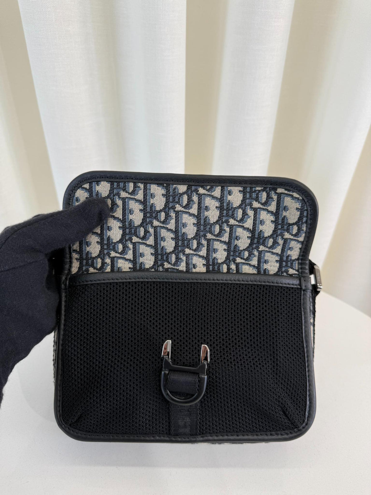 Christian Dior Men Mini Oblique Canvas and Mesh Dior 8 Messenger Bag Blue
