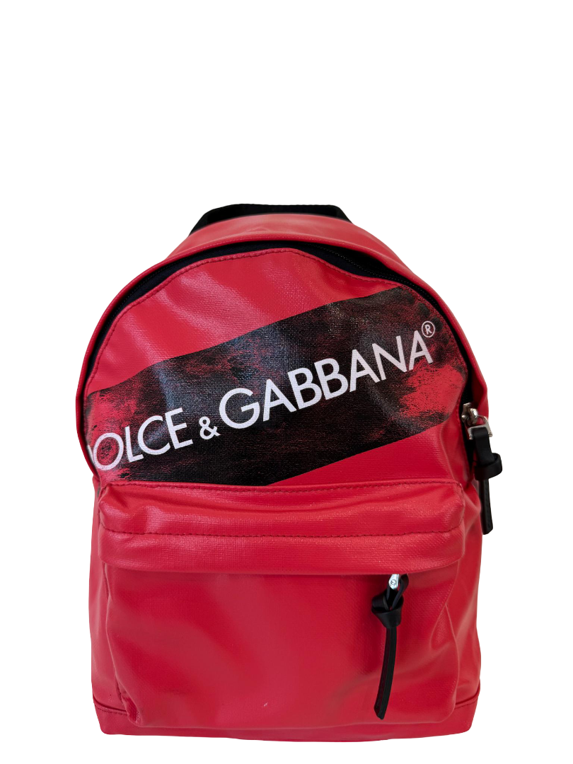 Dolce Gabbana Red Coated Canvas Vulcano Tape Bambino Backpack
