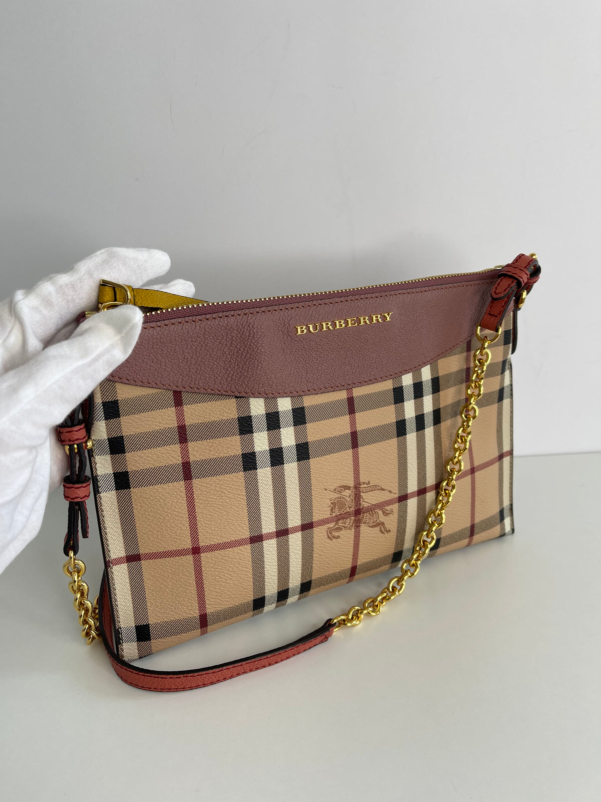 Burberry Haymarket Check Two Tone Leather Crossbody Bag