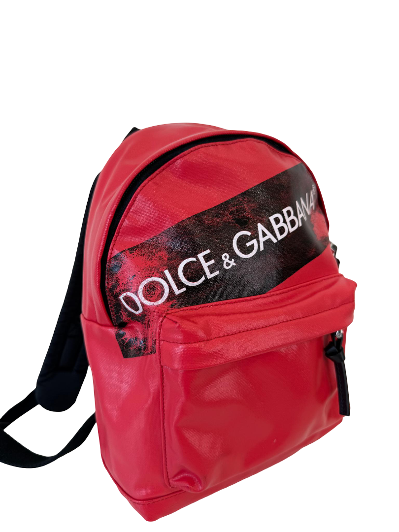 Dolce Gabbana Red Coated Canvas Vulcano Tape Bambino Backpack