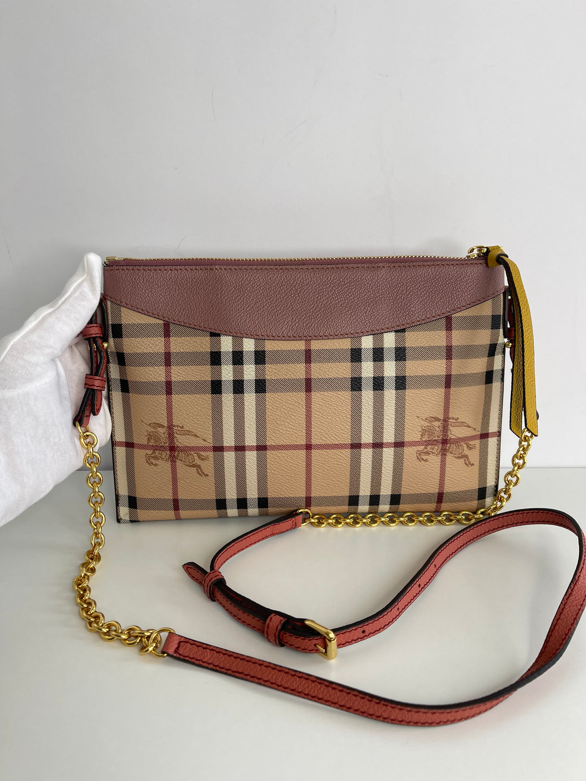 Burberry Haymarket Check Two Tone Leather Crossbody Bag