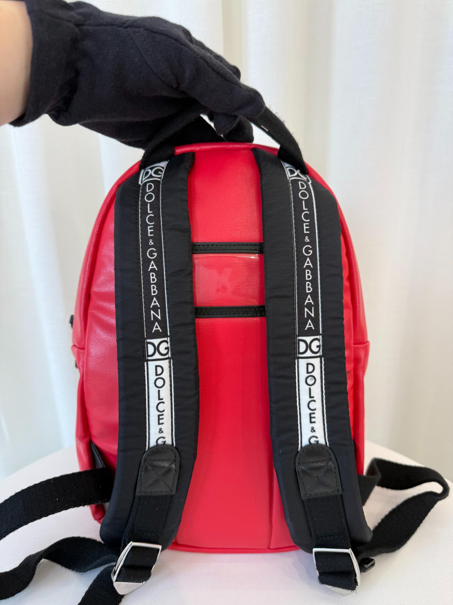 Dolce Gabbana Red Coated Canvas Vulcano Tape Bambino Backpack
