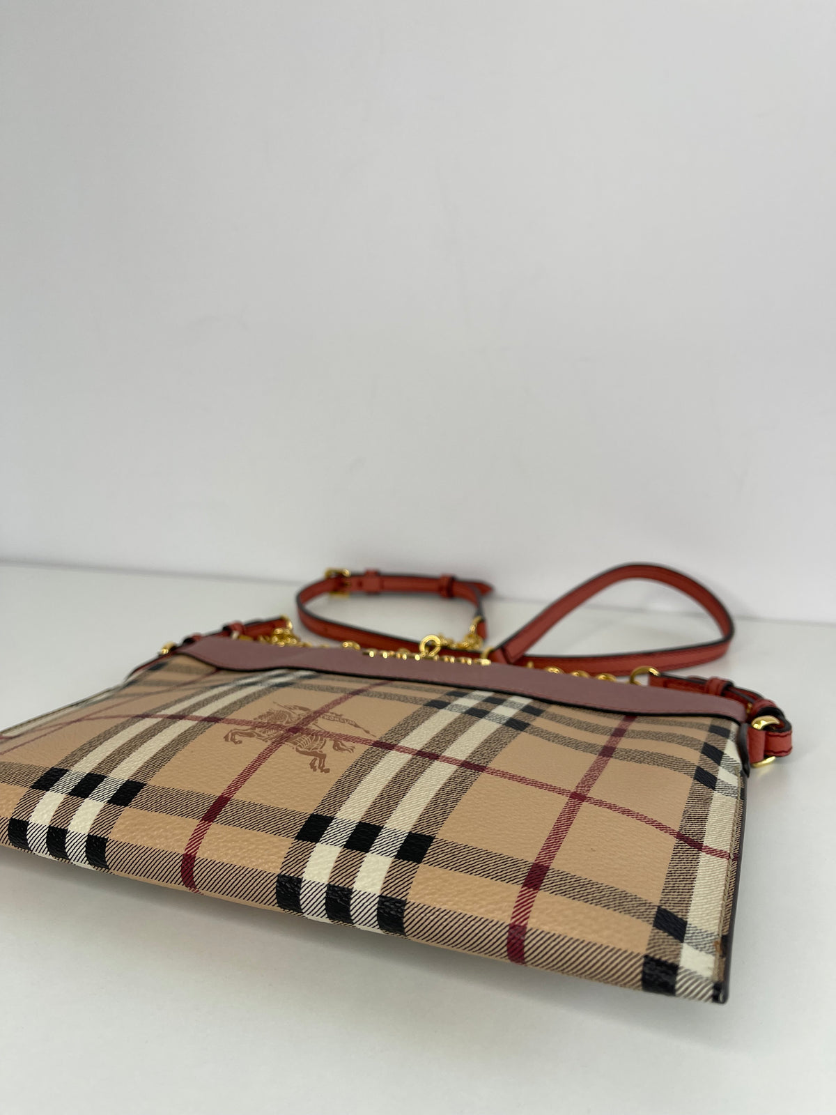 Burberry Haymarket Check Two Tone Leather Crossbody Bag