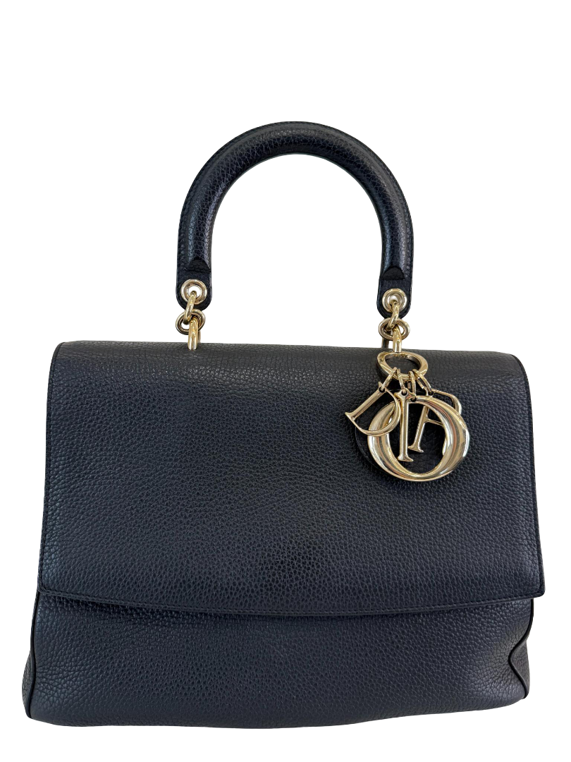Christian Dior Be Dior Black Pebbled Calfskin Leather Top Handle Bag