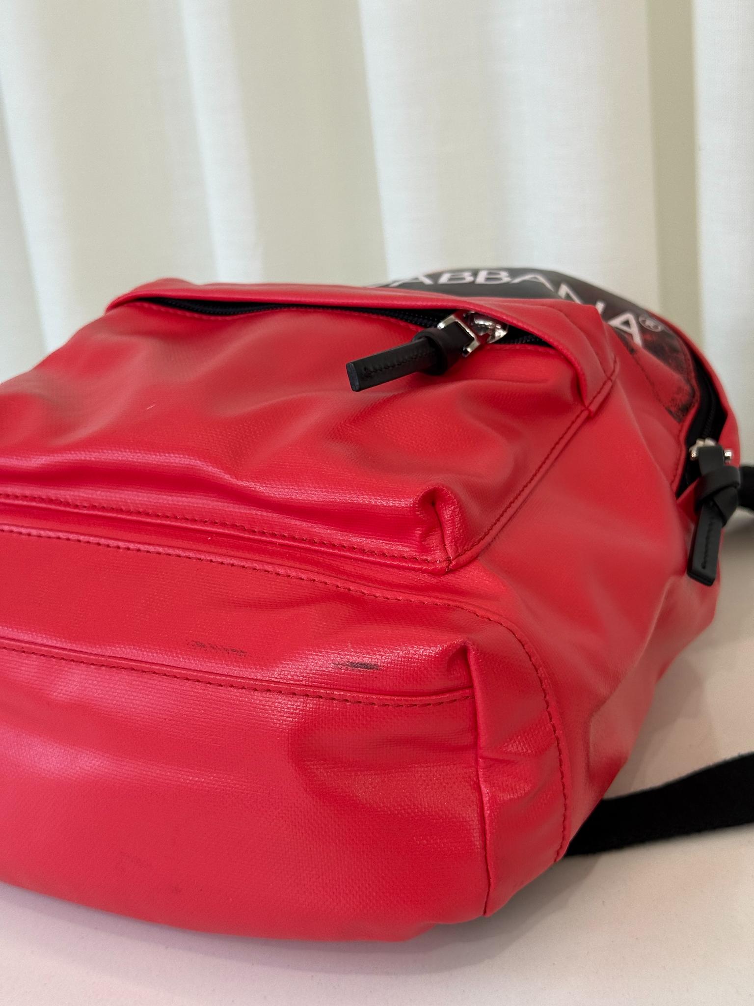 Dolce Gabbana Red Coated Canvas Vulcano Tape Bambino Backpack