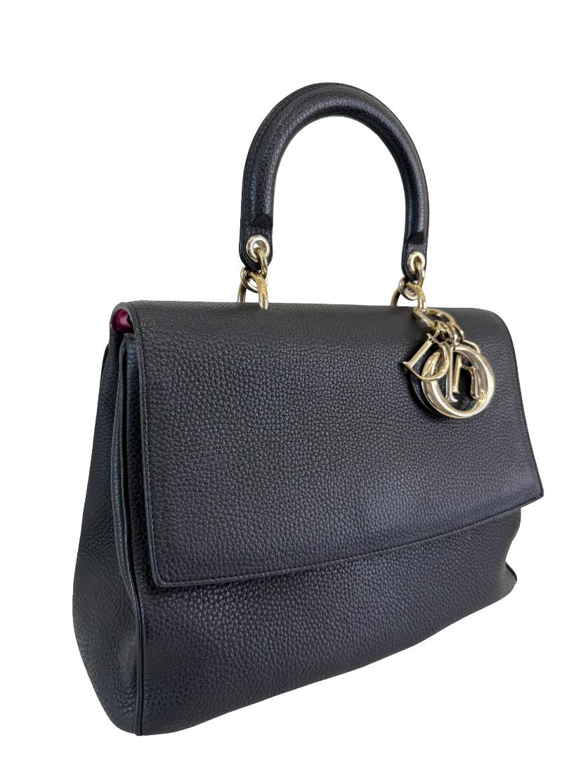 Christian Dior Be Dior Black Pebbled Calfskin Leather Top Handle Bag