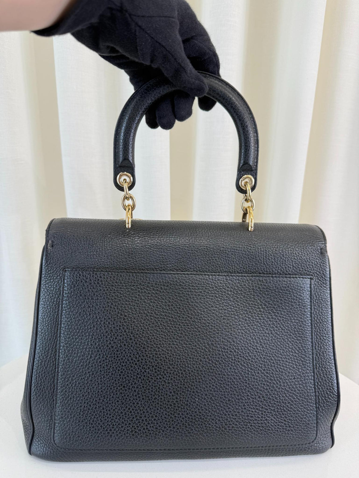 Christian Dior Be Dior Black Pebbled Calfskin Leather Top Handle Bag