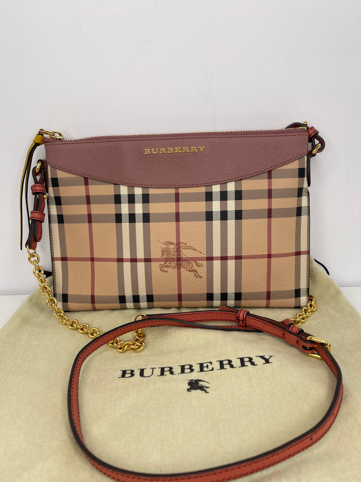Burberry Haymarket Check Two Tone Leather Crossbody Bag