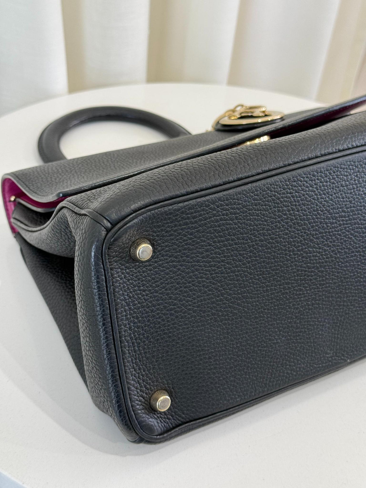 Christian Dior Be Dior Black Pebbled Calfskin Leather Top Handle Bag