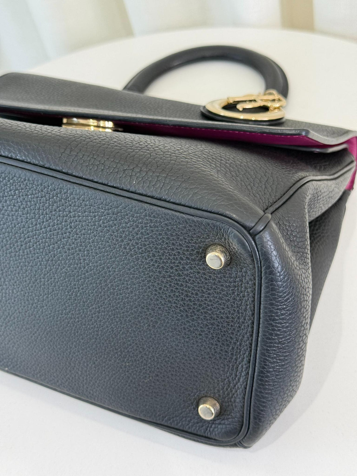 Christian Dior Be Dior Black Pebbled Calfskin Leather Top Handle Bag