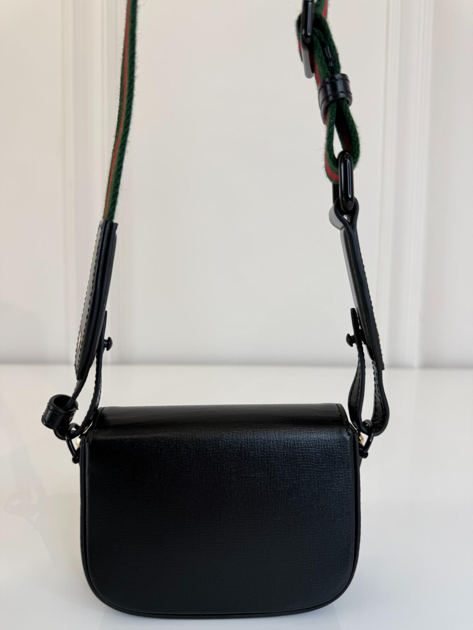 Gucci Nano Horsebit 1955 Web Crossbody Bag Black