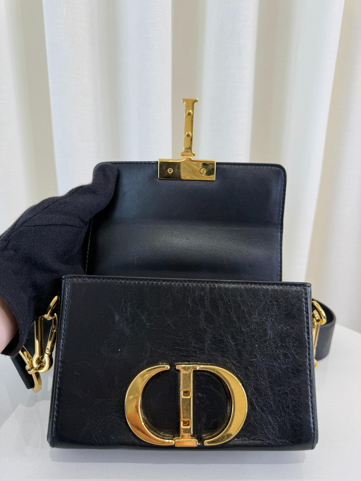 Christian Dior Black Box Calfskin Leather Montaigne 30 Flap Bag