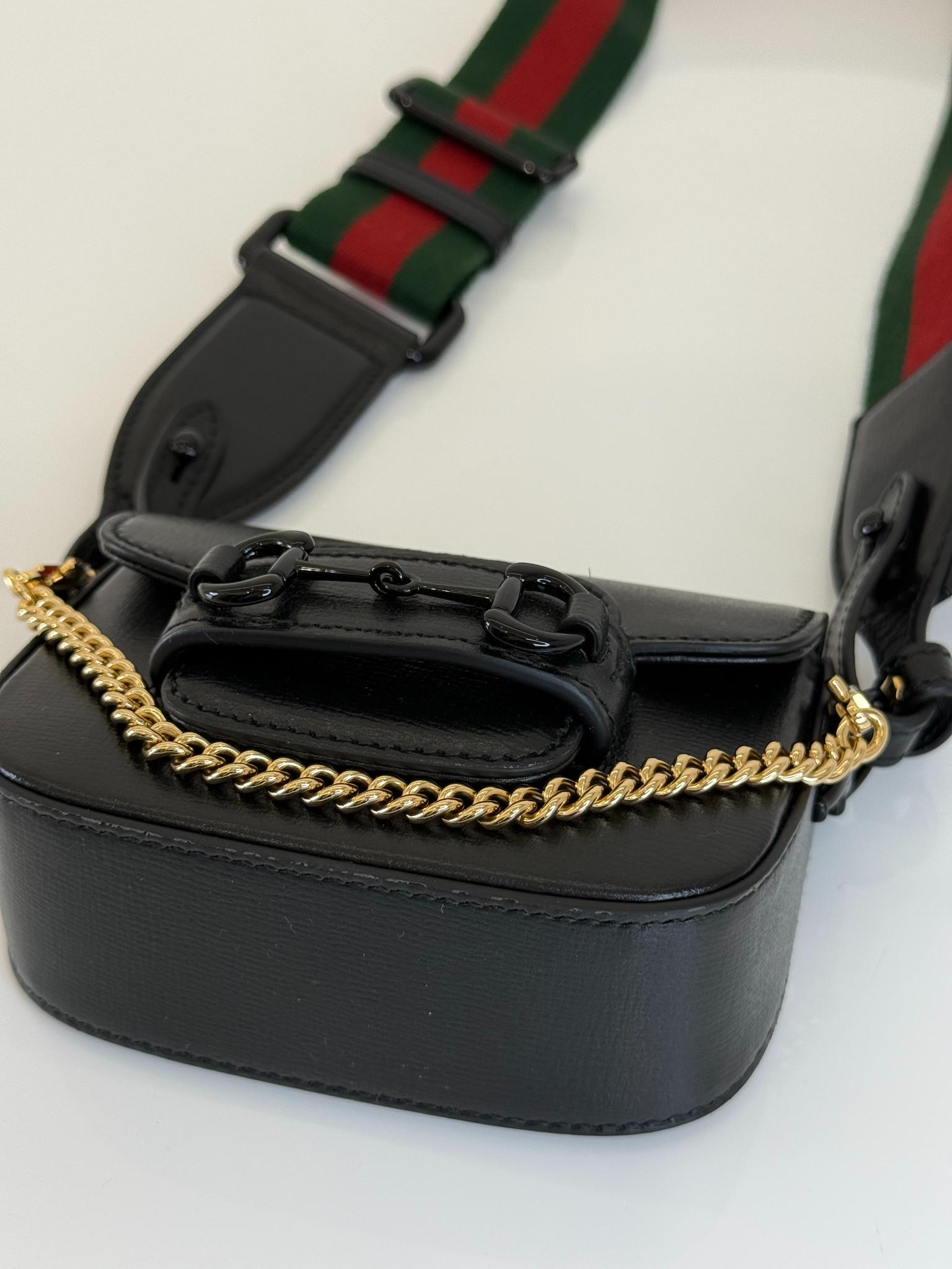 Gucci Nano Horsebit 1955 Web Crossbody Bag Black