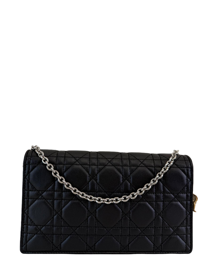Christian Dior Black Cannage Quilted Lambskin Leather Lady Dior Pouch