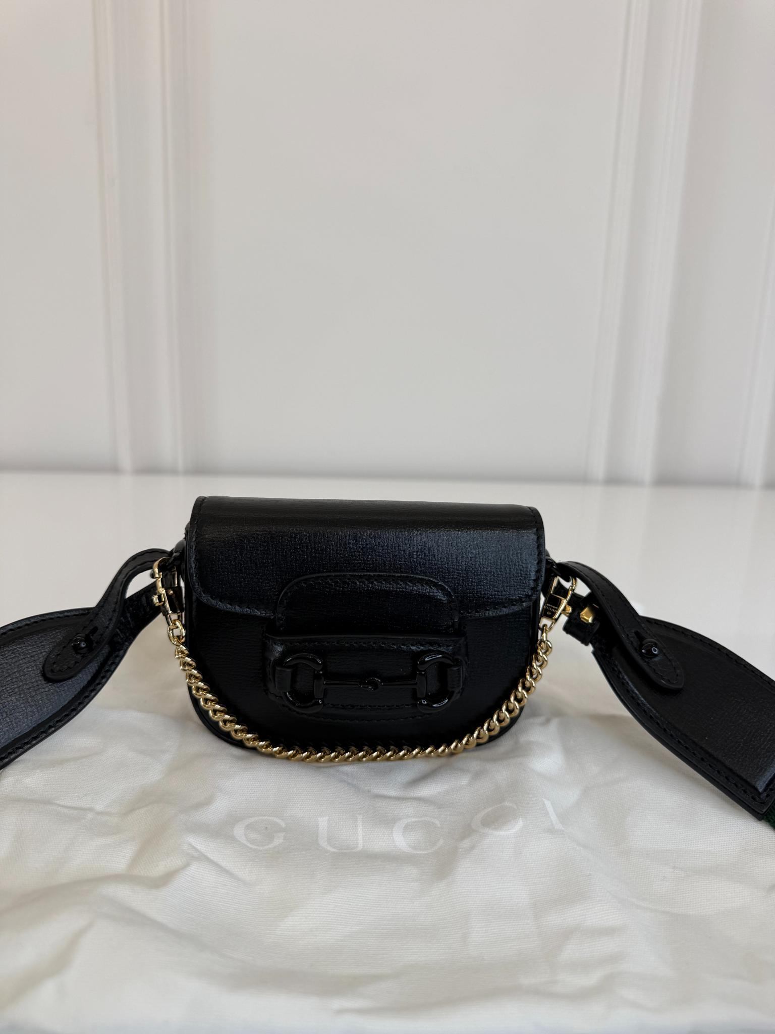 Gucci Nano Horsebit 1955 Web Crossbody Bag Black