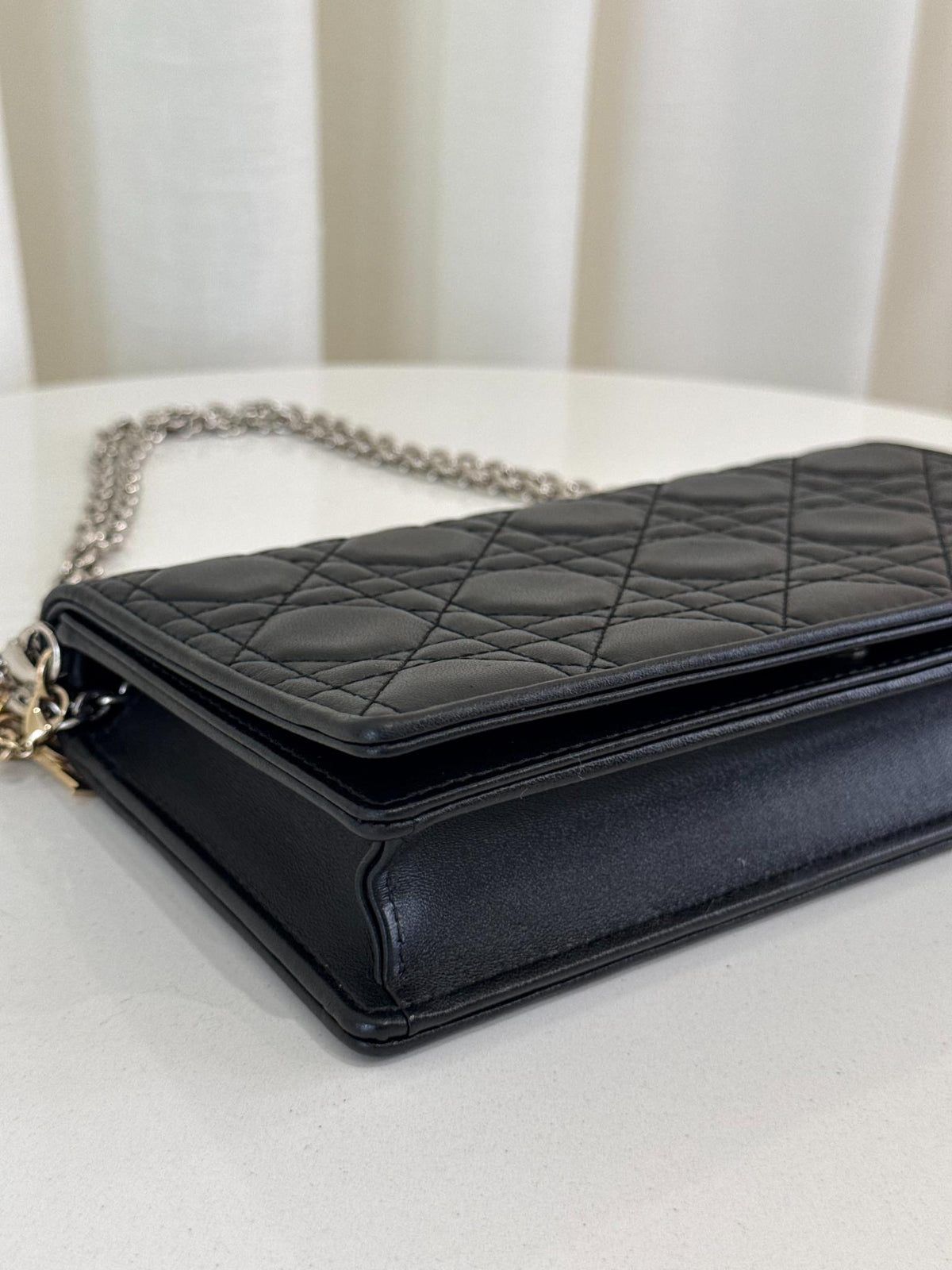 Christian Dior Black Cannage Quilted Lambskin Leather Lady Dior Pouch
