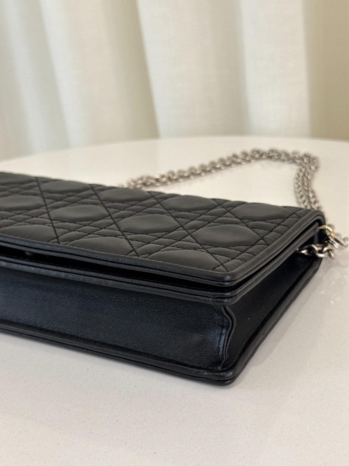 Christian Dior Black Cannage Quilted Lambskin Leather Lady Dior Pouch