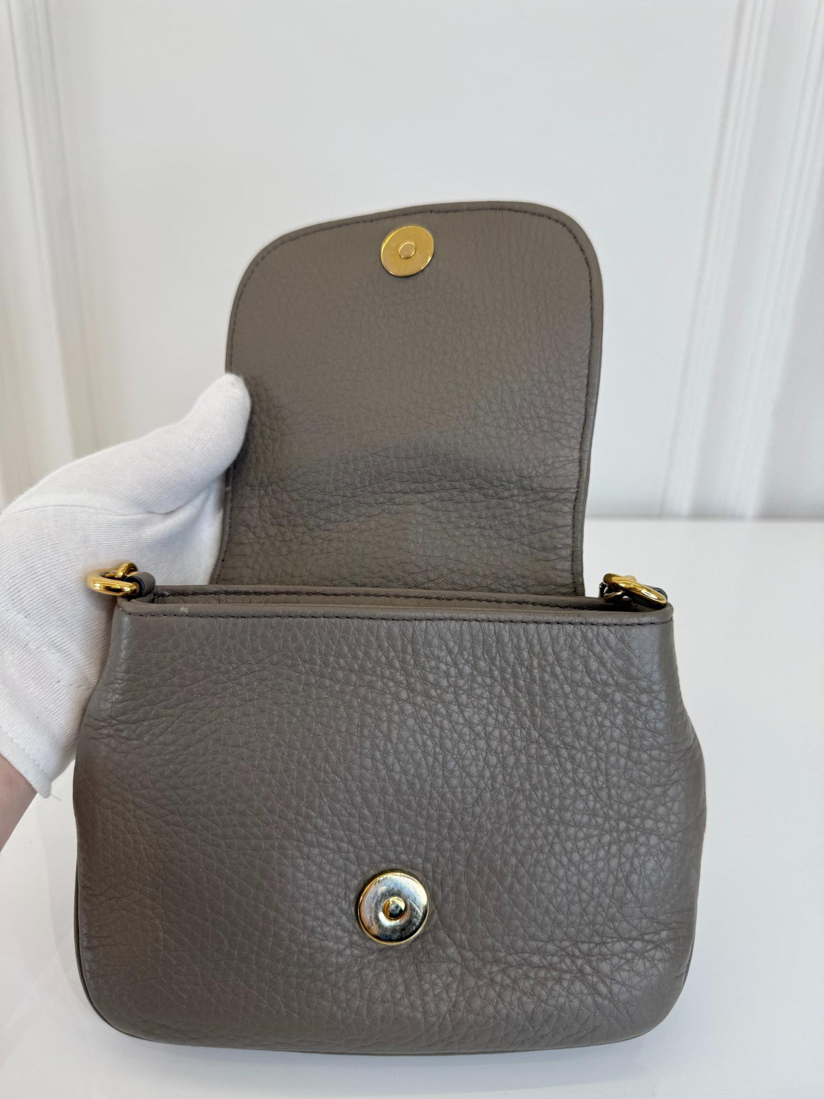 Gucci 1973 Taupe Cellarus Mini Chain Crossbody Bag