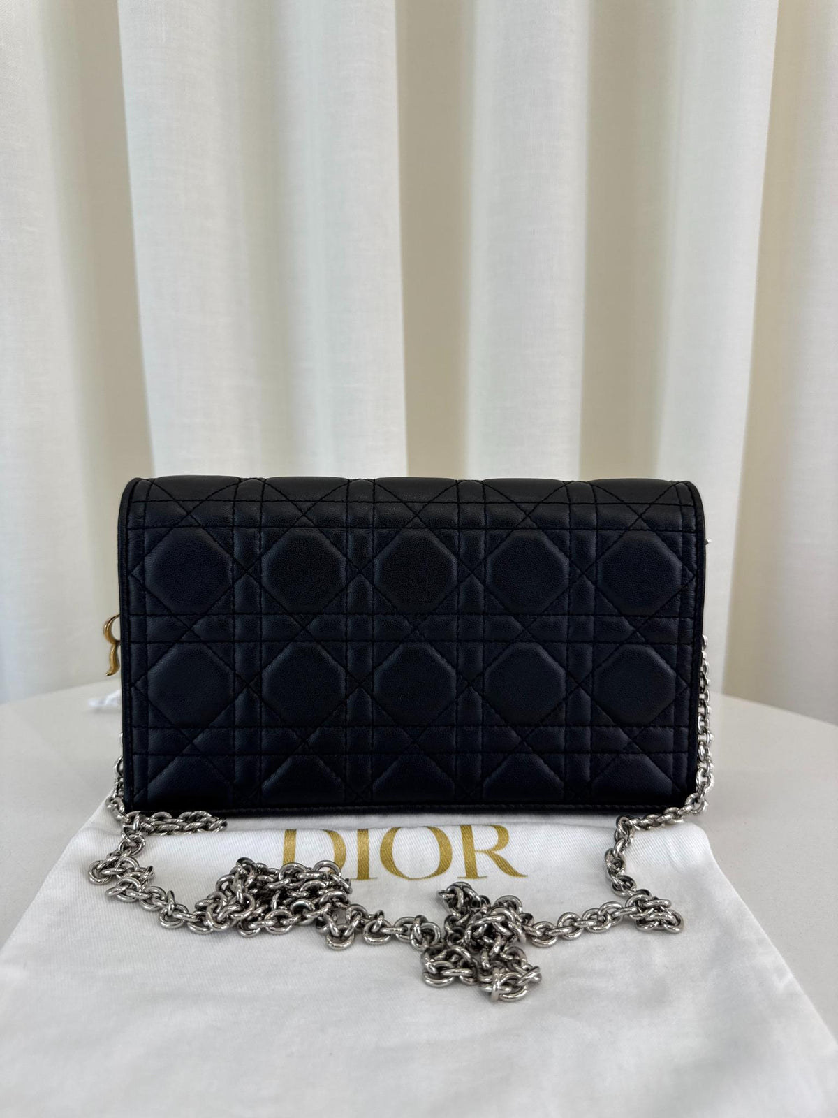 Christian Dior Black Cannage Quilted Lambskin Leather Lady Dior Pouch