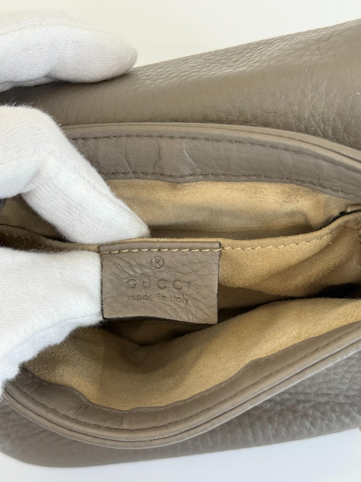 Gucci 1973 Taupe Cellarus Mini Chain Crossbody Bag