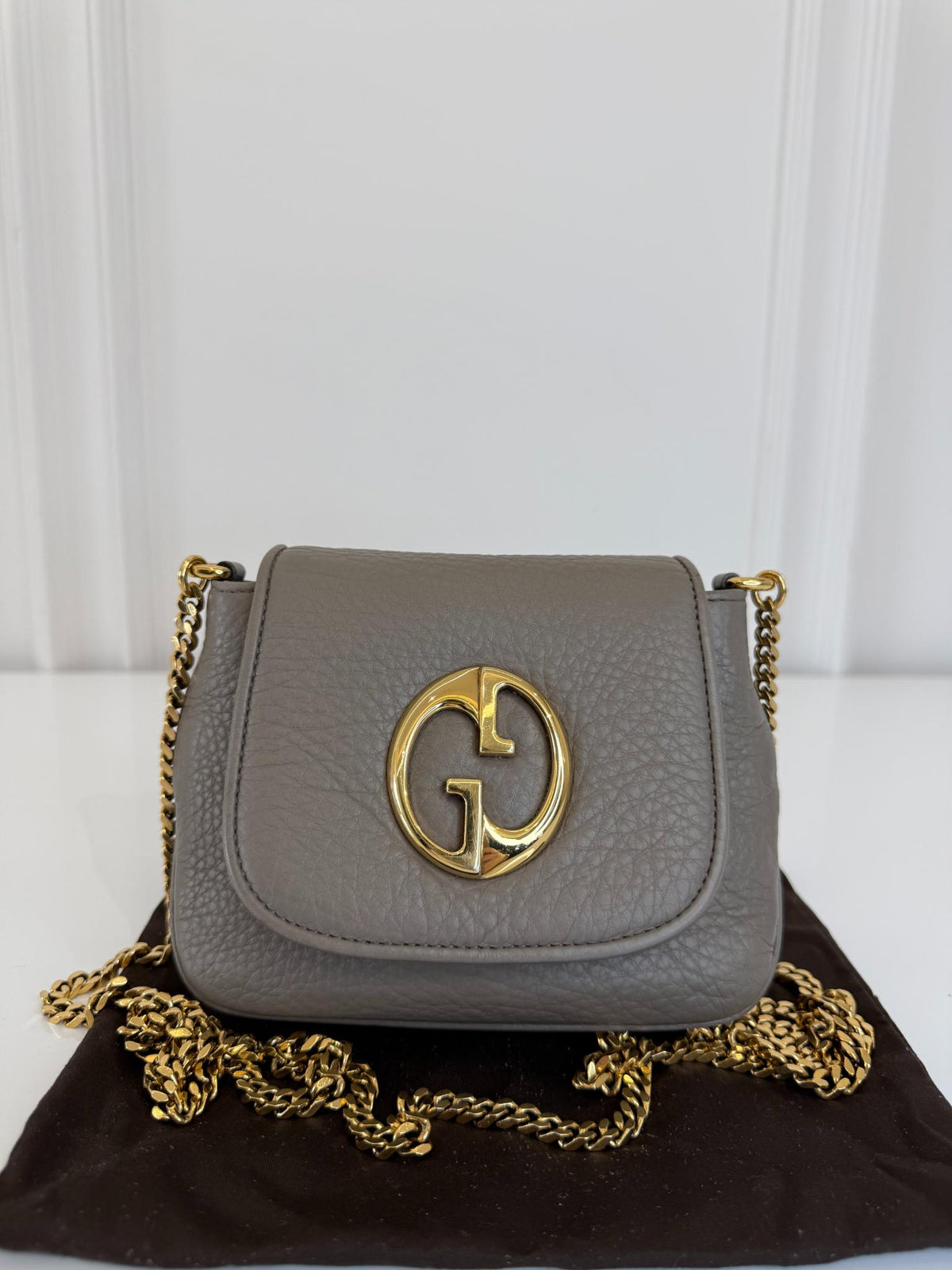 Gucci 1973 Taupe Cellarus Mini Chain Crossbody Bag