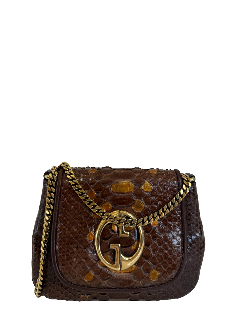 Gucci Brown Python 1973 Mini Chain Crossbody Bag