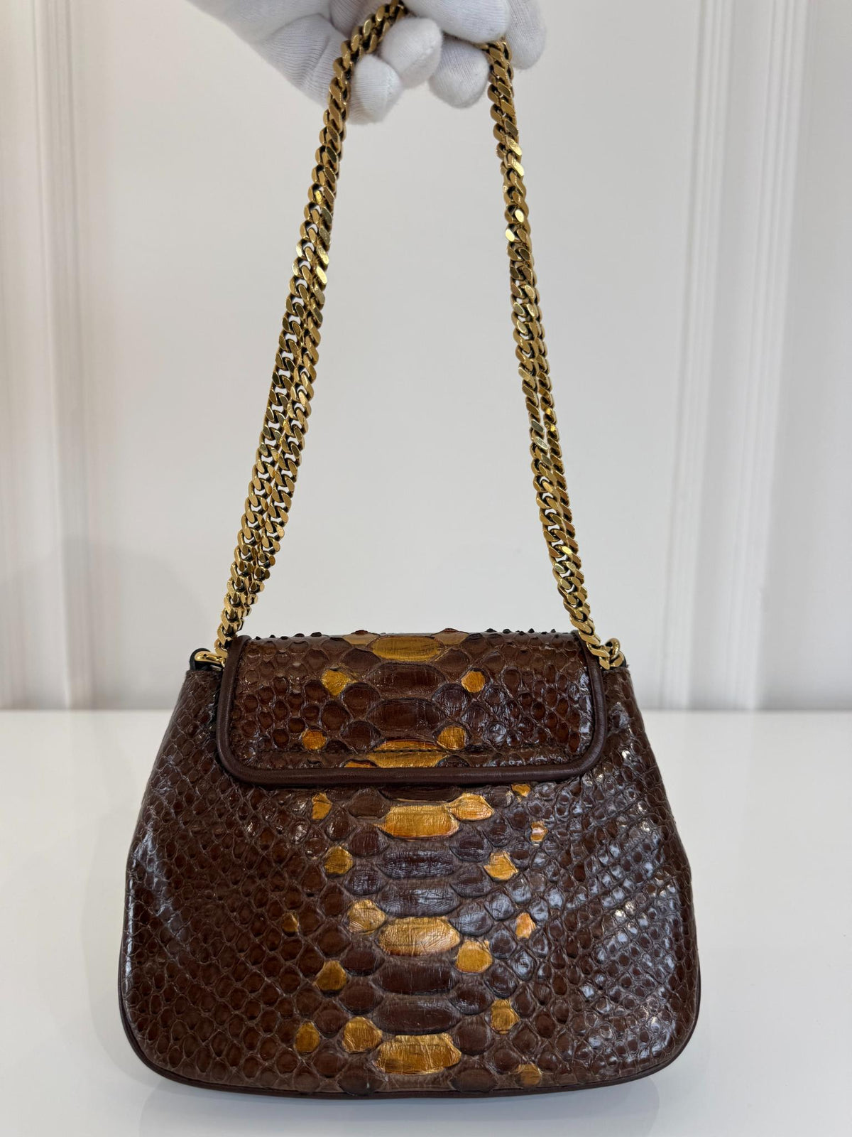 Gucci Brown Python 1973 Mini Chain Crossbody Bag