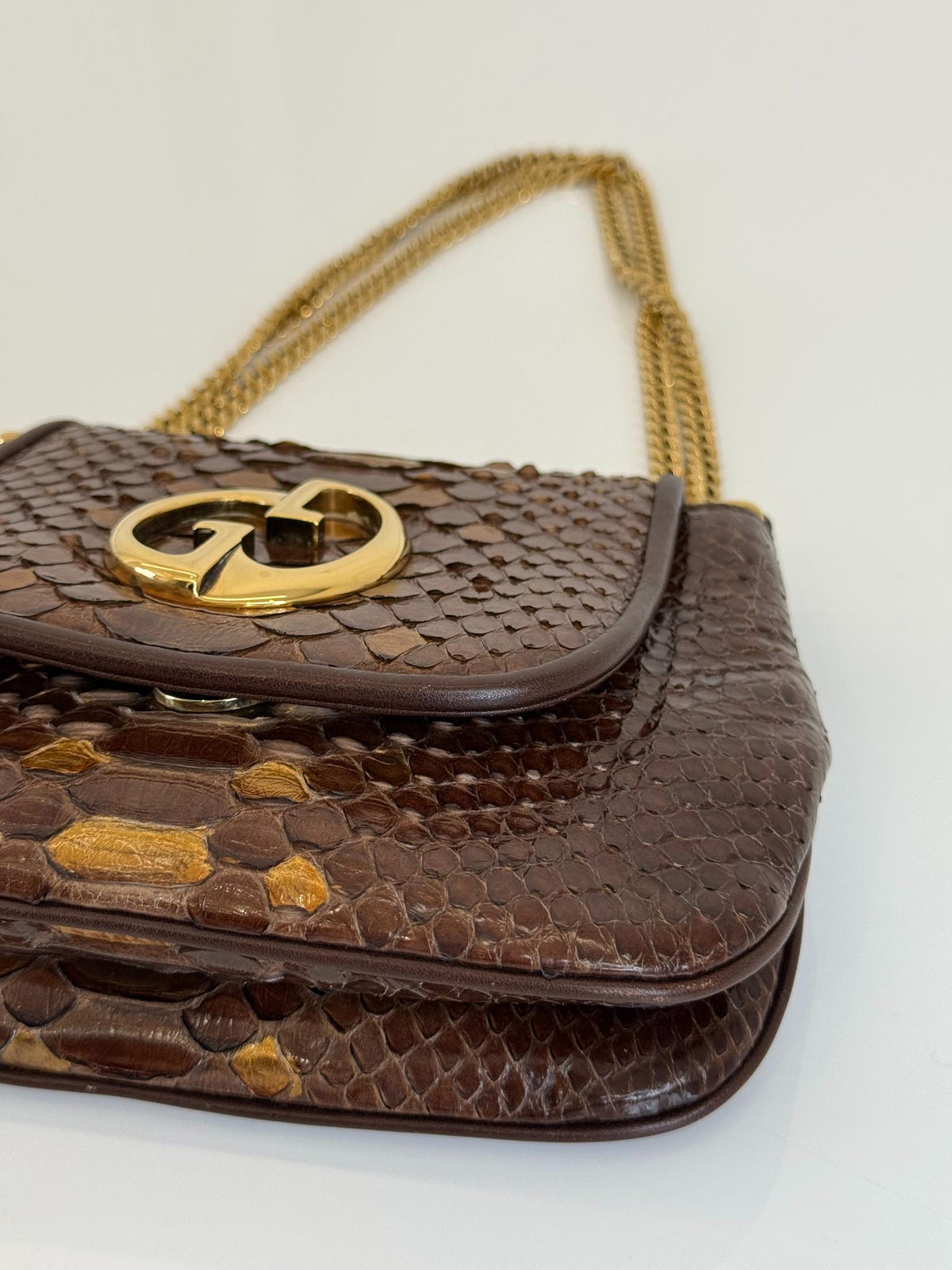 Gucci Brown Python 1973 Mini Chain Crossbody Bag