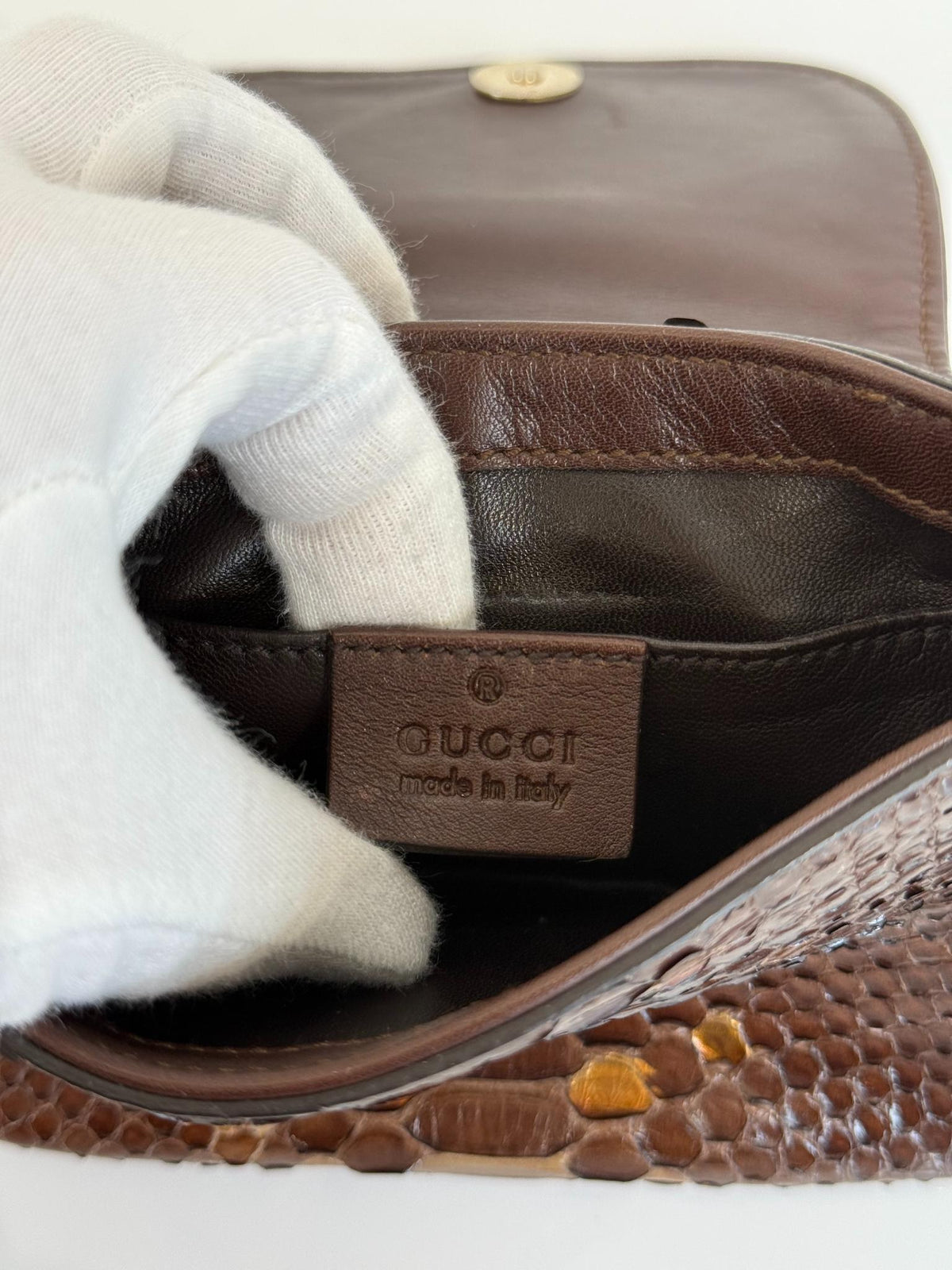 Gucci Brown Python 1973 Mini Chain Crossbody Bag