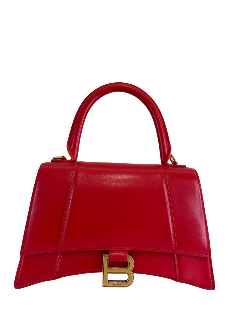 Balenciaga Hourglass Small Red Smooth Leather Top Handle Bag