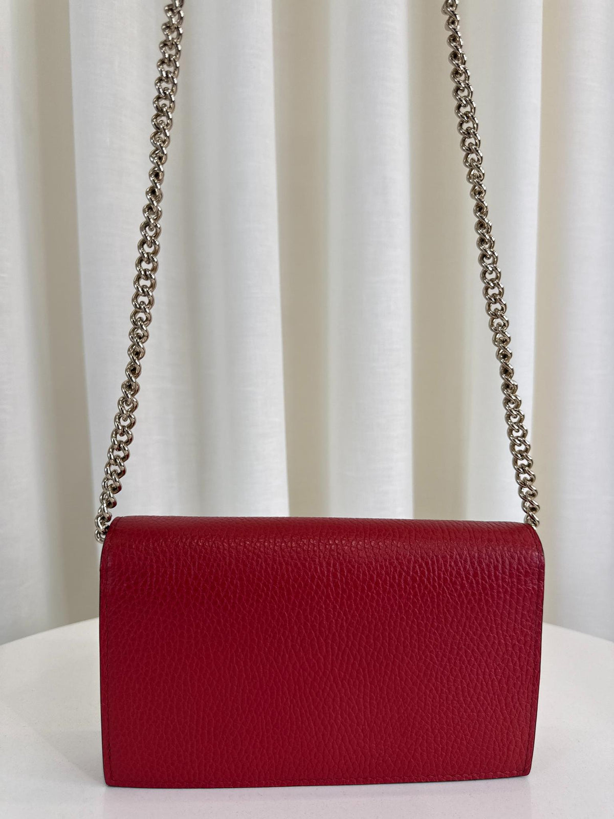 Gucci Red Interlocking G Chain Leather Wallet on Chain
