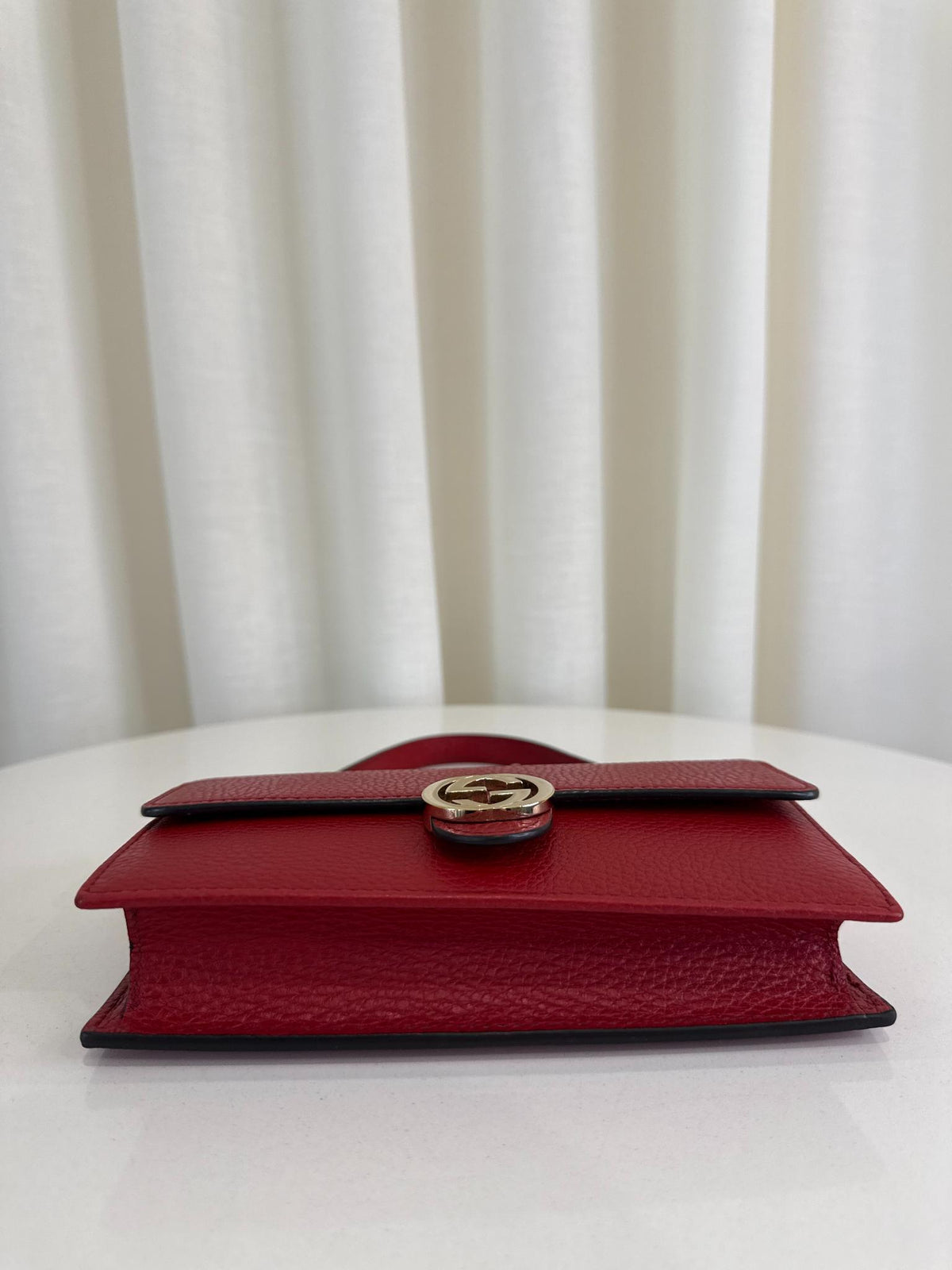 Gucci Red Interlocking G Chain Leather Wallet on Chain