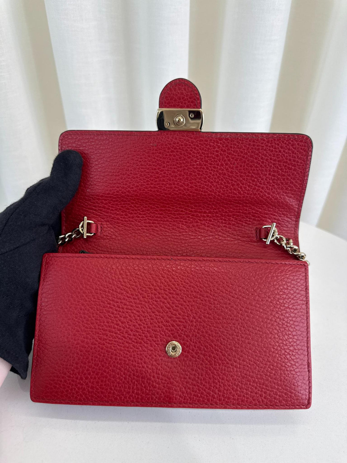 Gucci Red Interlocking G Chain Leather Wallet on Chain