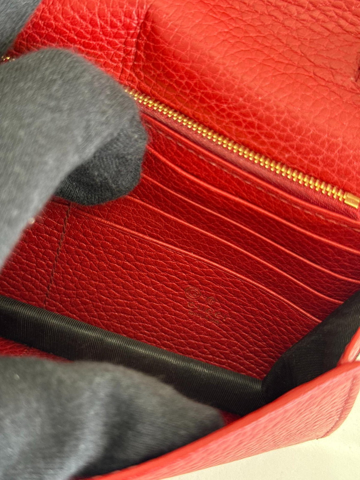 Gucci Red Interlocking G Chain Leather Wallet on Chain