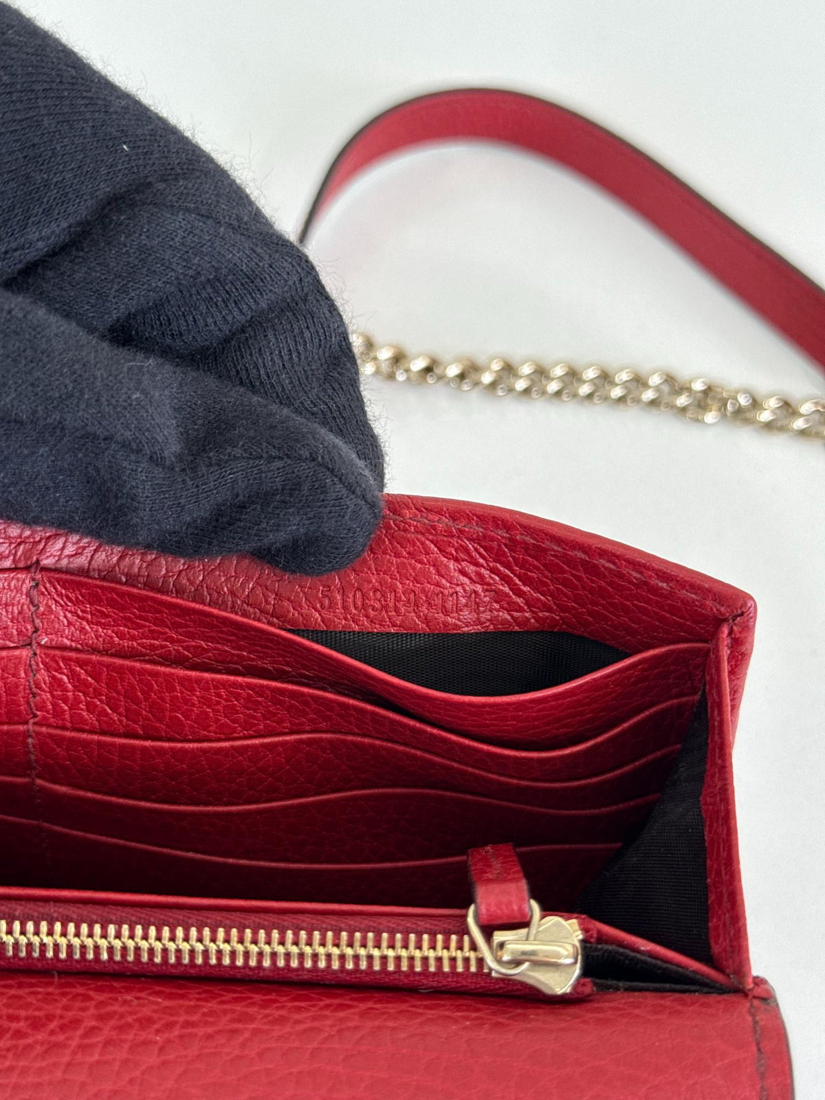 Gucci Red Interlocking G Chain Leather Wallet on Chain