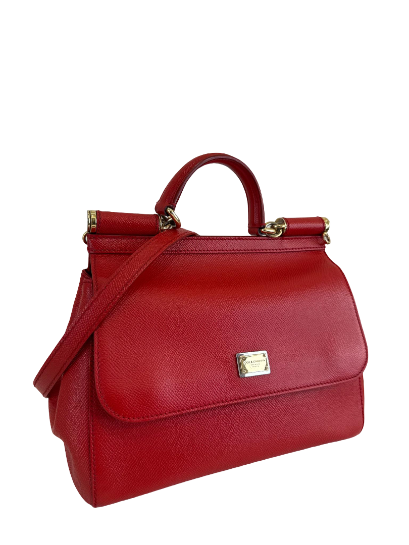Dolce Gabbana Medium Miss Sicily Red Leather Top Handle Bag