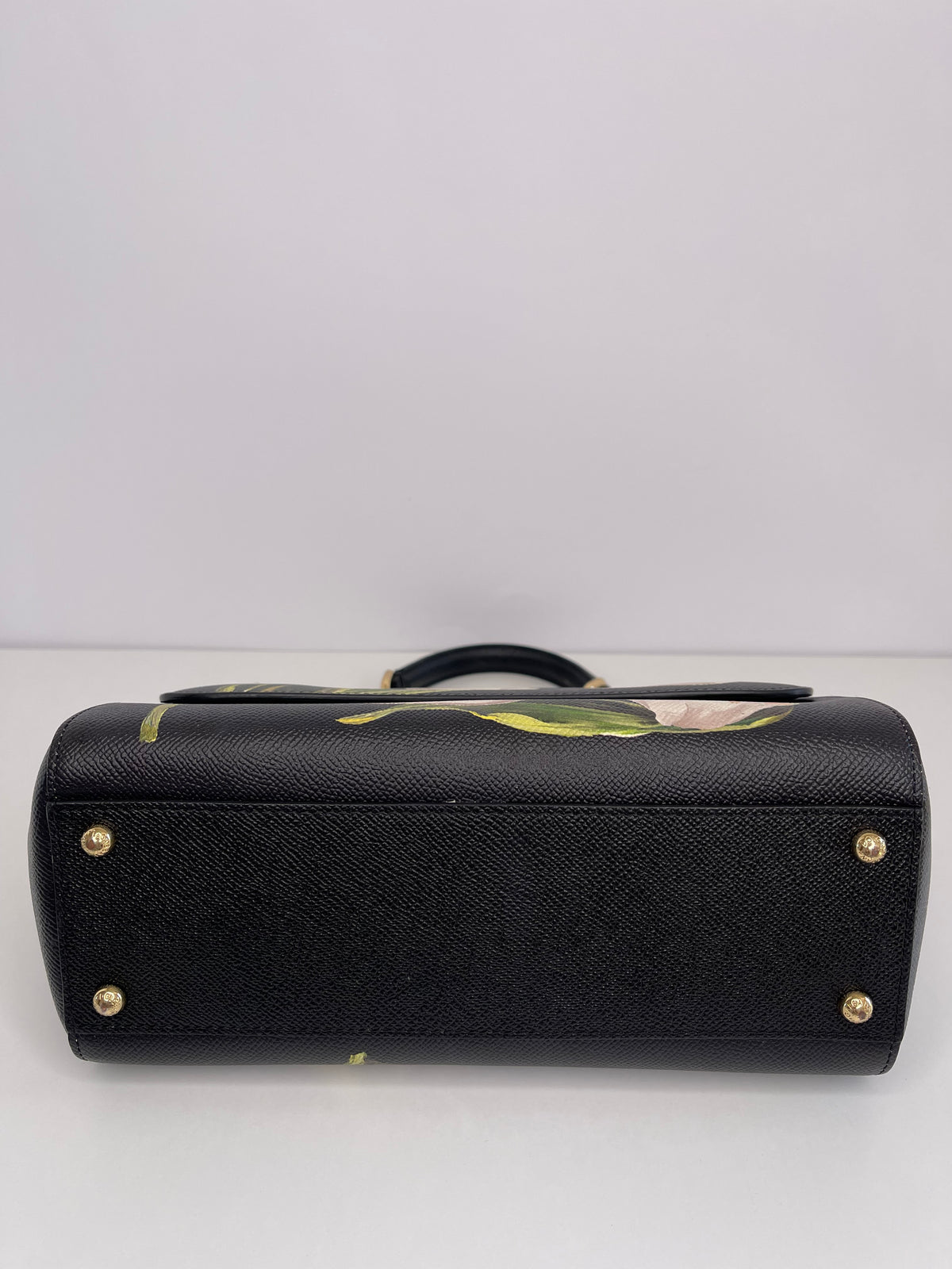 Dolce & Gabbana Medium Miss Sicily Black Tulip Print Leather  Bag